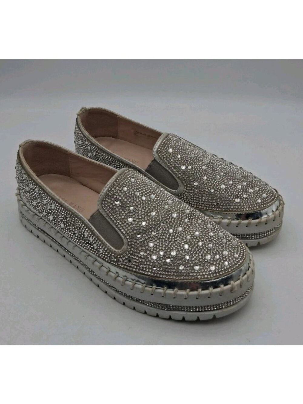 Azalea Wang Slip On Rhinestone Bling Brittney Silver Sneakers Women’s 7 Platform